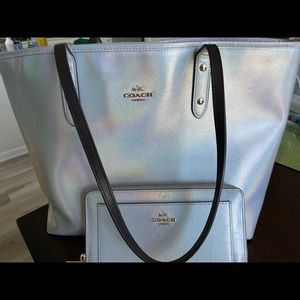 very USED holographic COACH purse and wallet